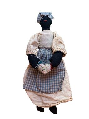 Vintage Folk Art Black Cloth Rag Dolls Lot of 3 Primitive Prairie Style Lot Of 4